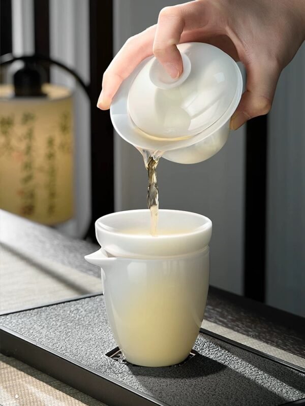 Premium Dehua White Jade Porcelain Gaiwan | Elegant 3-Part Tea Tureen Set