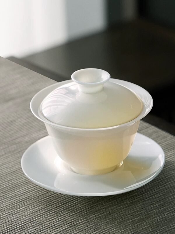 Premium Dehua White Jade Porcelain Gaiwan | Elegant 3-Part Tea Tureen Set